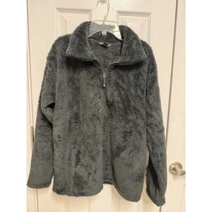 Eddie Bauer Women Large Charcoal Plush Fleece Quarter Zip Pullover Cozy  Jacket